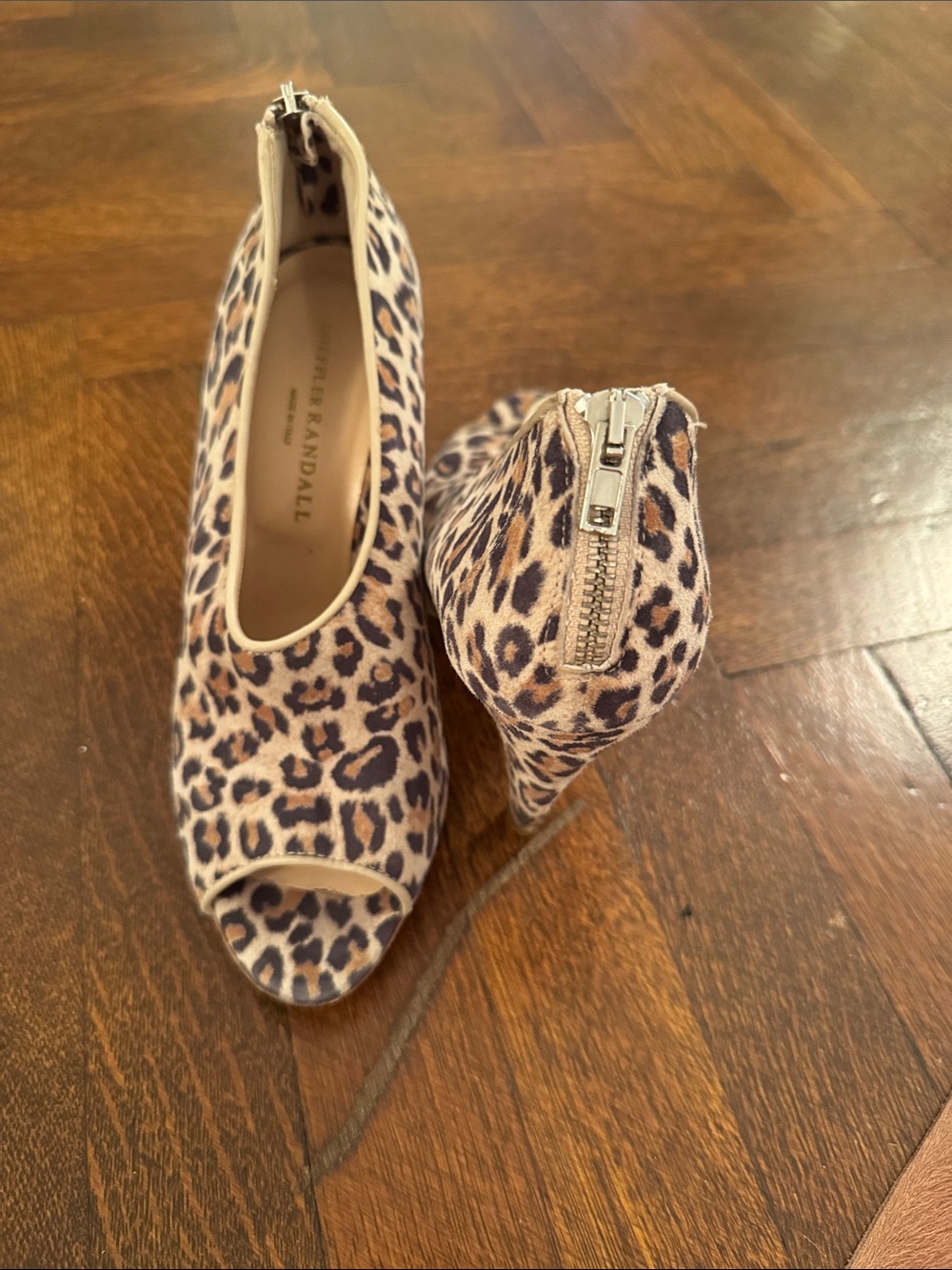 Loeffler Randall Leopard Peep-Toe Heels in Tan and Black